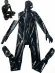 Sliver Latex Black Gloves Toes Catsuit With Back Zip